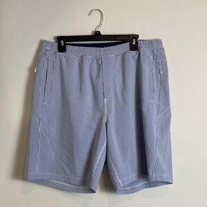 Birddogs White Blue Seersucker Lined Gym Shorts Size XXL